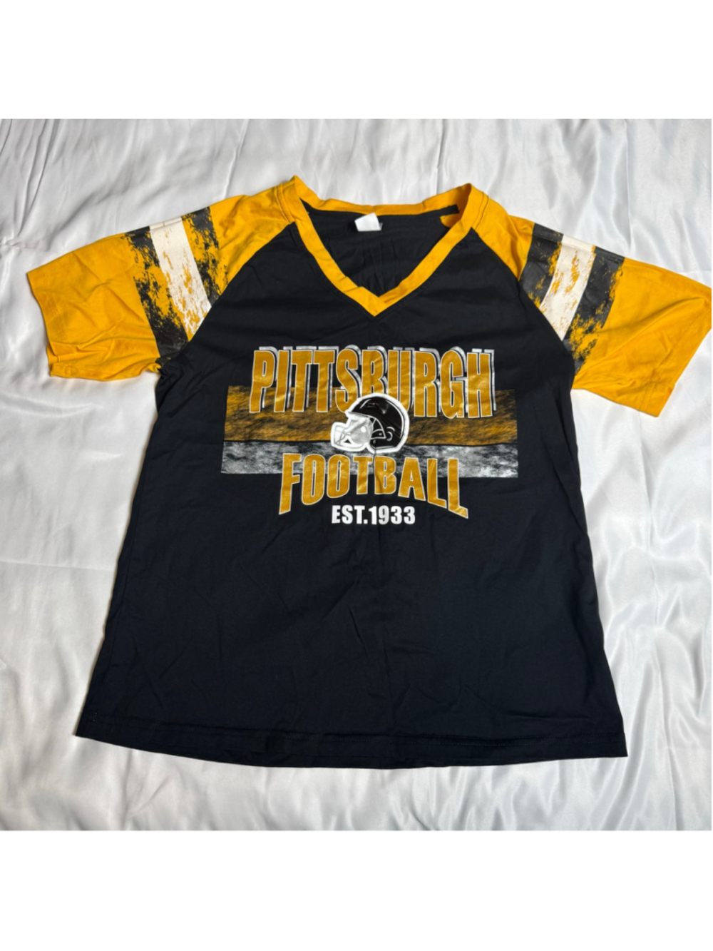 Women’s Unbranded Pittsburgh Football Tee Size M Black and Yellow